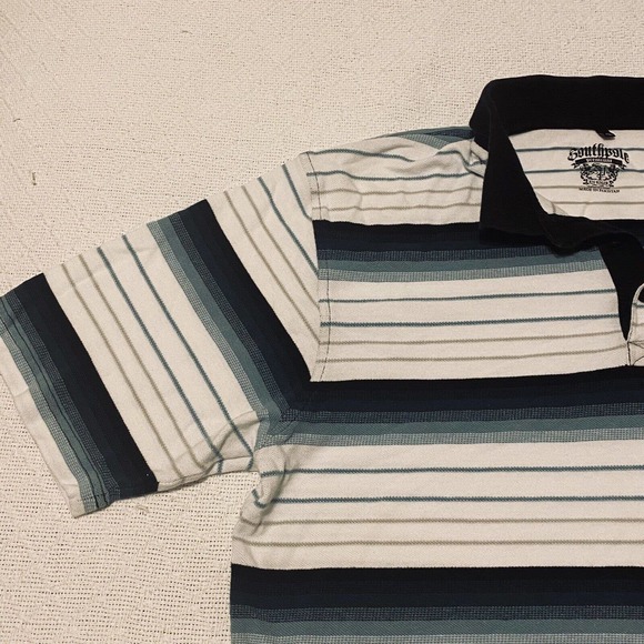 South Pole Polo Shirt Mens Size XL Black Green White Striped With Collar - Picture 4 of 16